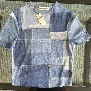 Anthropologie Patchwork Denim Mesh T-Shirt